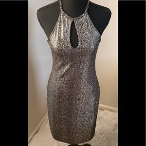 Silver and black Shimmer keyhole party dress